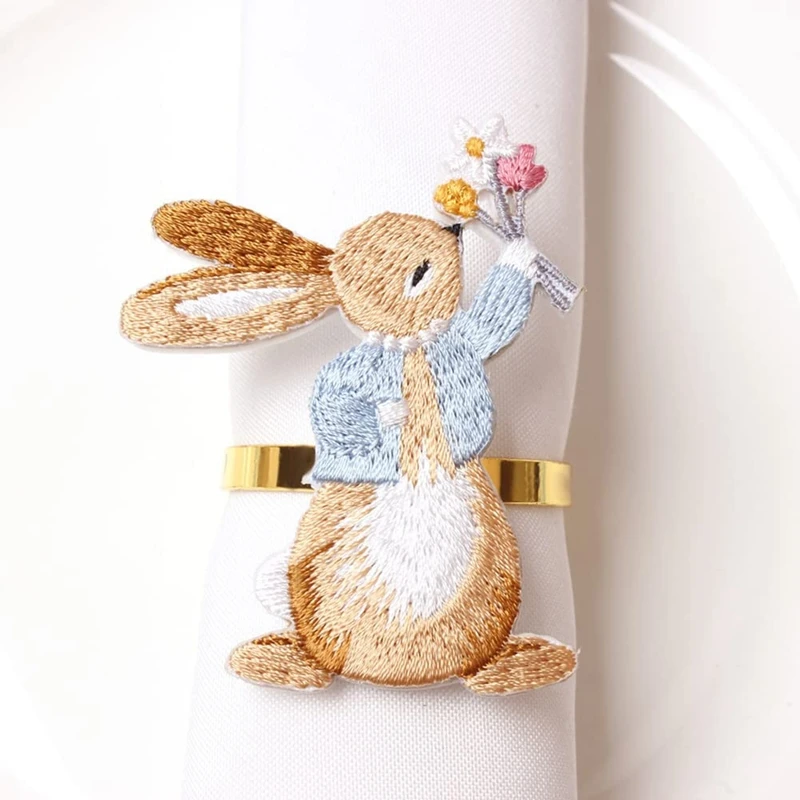 

Besteaster Napkin Rings Set Of 12 Bunny Napkin Buckle Embroidered Rabbit Metal Napkin Ring Holders For Dining Table Decor