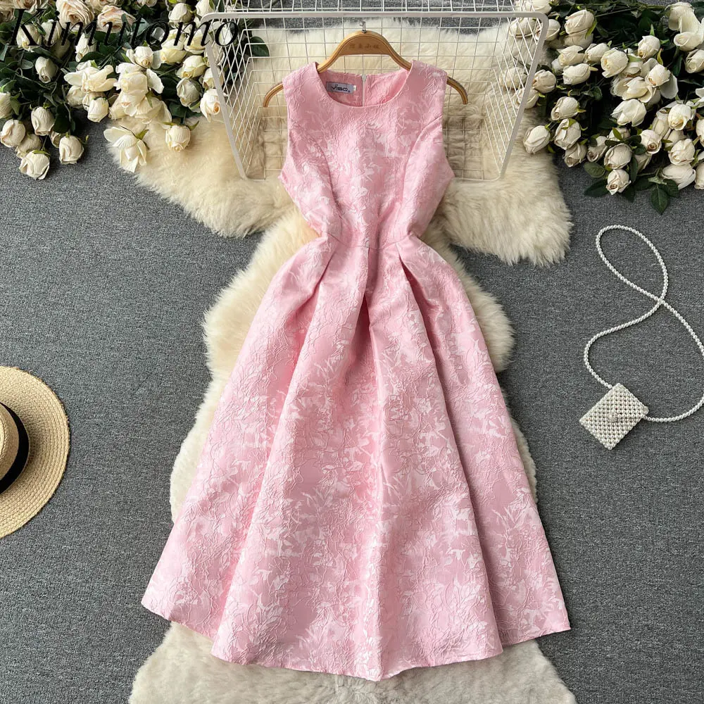 

Винтажное цветочное жаккардовое платье Kimutomo из органзы, женские элегантные плиссированные платья-трапеции без рукавов с круглым вырезом, в...