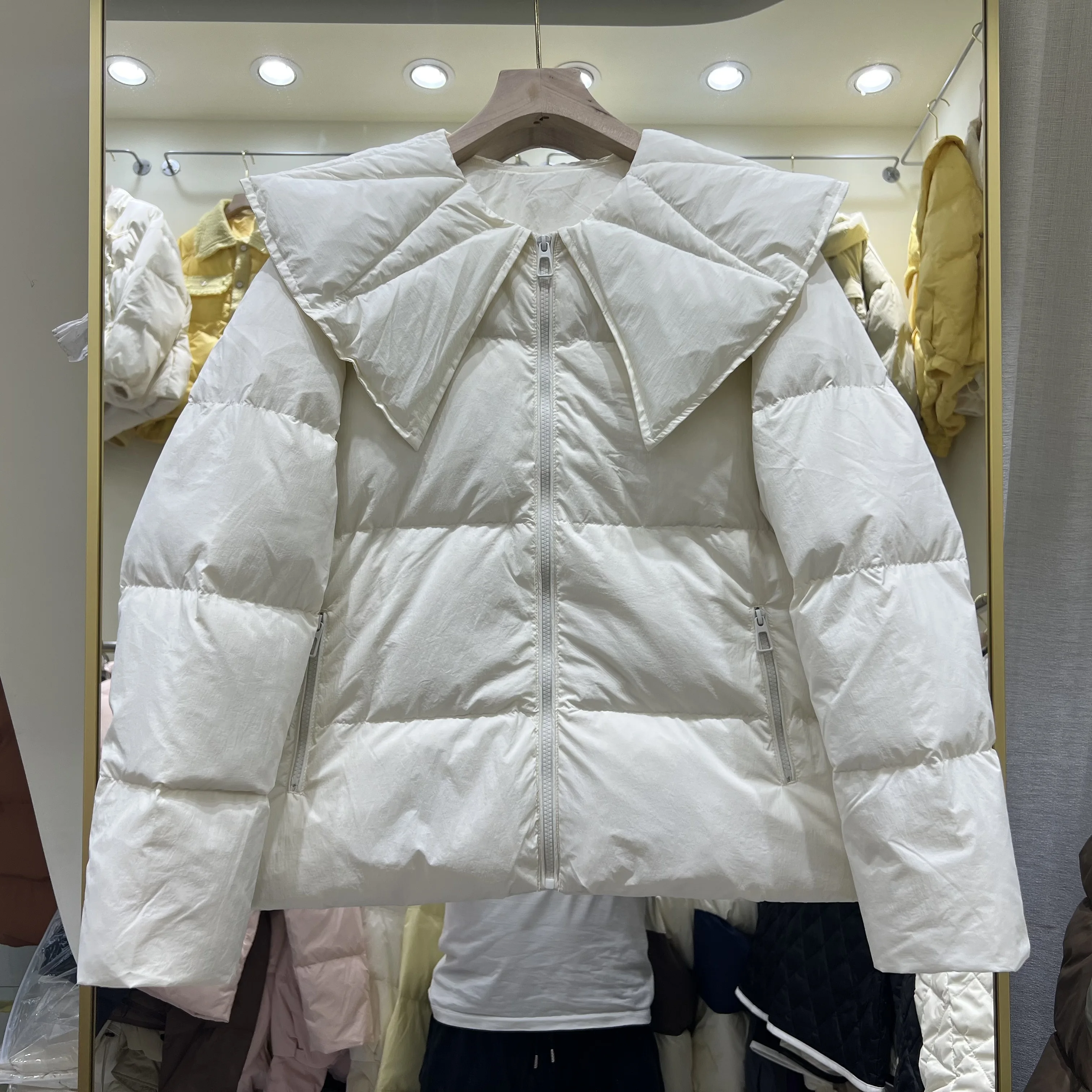 

Женский пуховик с длинным рукавом, теплый пуховик свободного покроя с воротником-куклой, милый Модный повседневный пуховик на белом утином пуху, L557, зима 2023