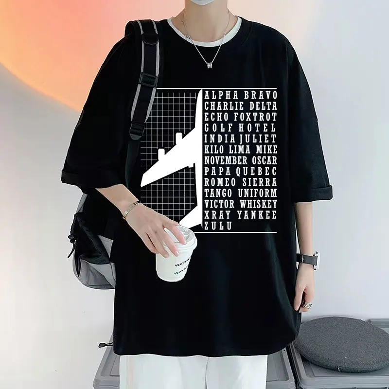 

Phonetic Alphabet Airplane Pilot Flying Aviation Graphic Print T-shirt Man Casual Loose Tshirt Men Women Novelty Cotton T Shirt