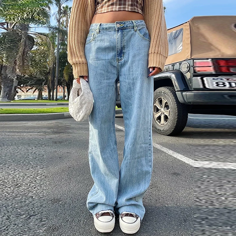 

Винтажные синие джинсовые брюки 90-х, женские джинсы для мам, Y2K, эстетичные сказочные широкие брюки с широкими штанинами, корейская мода, ...