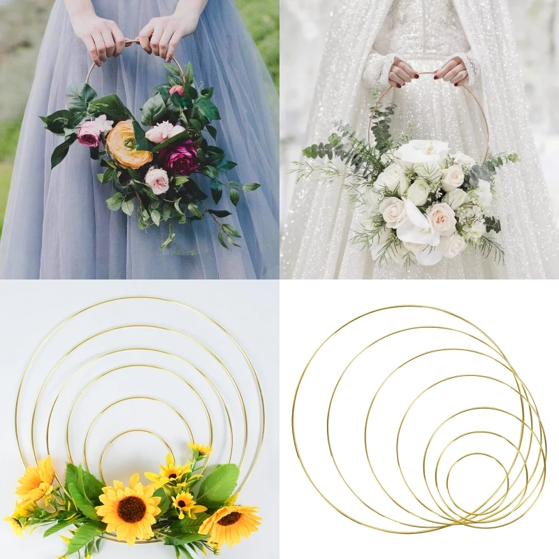 

Gold Metal Ring Portable Garland Artificial Flowers Rack DIY Wedding Bride Wreath Circle Girls Catching Dream Hoop Hanging Decor
