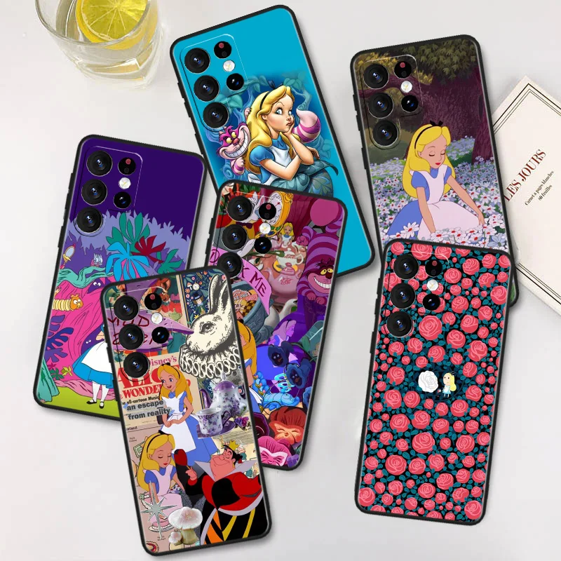 

Alice in Wonderland For Samsung A91 A81 A73 A72 A71 A54 A53 A52S A51 A42 A41 A34 A33 A21 A31 A23 lite Black Cover