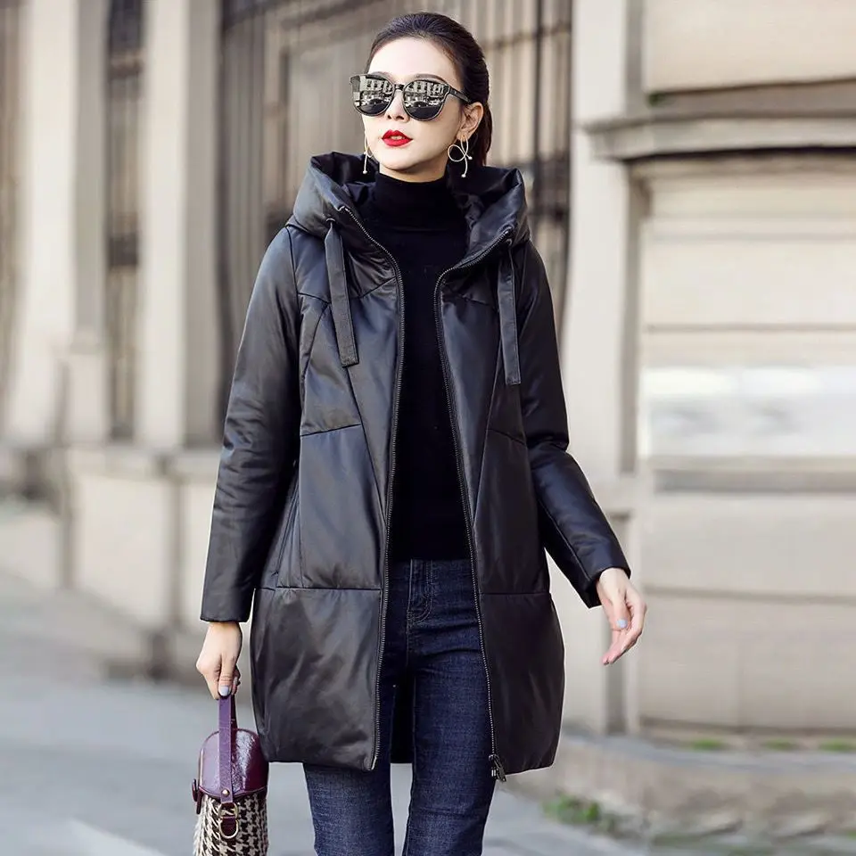 Winter Women's Cold Coat Medium Long Pu Leather Clothing Cotton Padded Jacket Jackets Korean Fashion