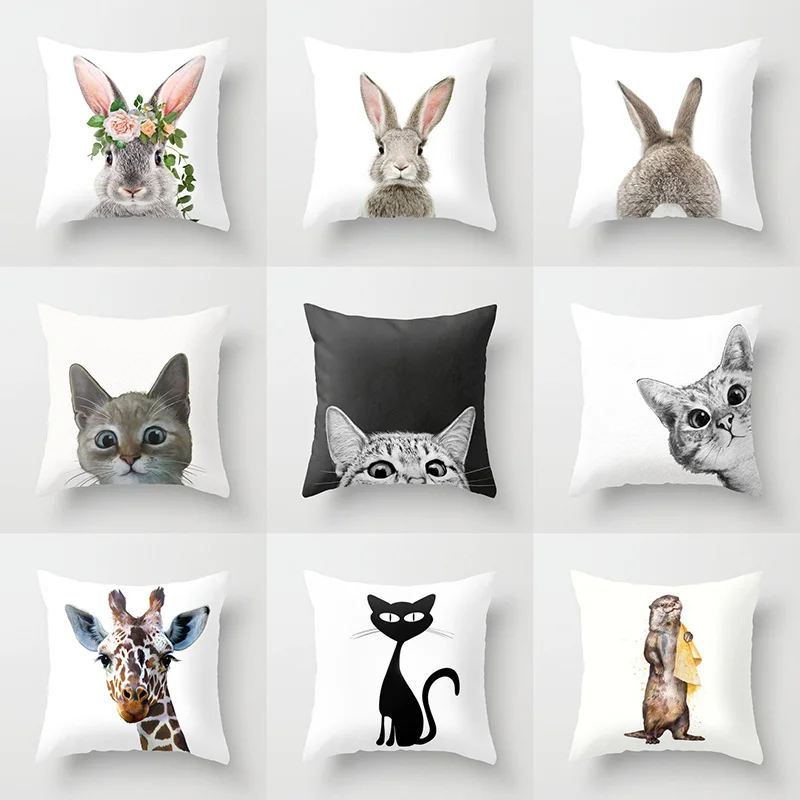 

45x45cm Cartoon Animal Pillowcase Cute Cat Pillowcase Sofa Home Decor Car Polyester Cushion Cover Home Decor Pillowcase
