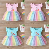 unicorn baby girl 1st 2nd 3rd 4th birthday dress cute princess vestidos infant toddler girls clothes rainbow mesh party dresses