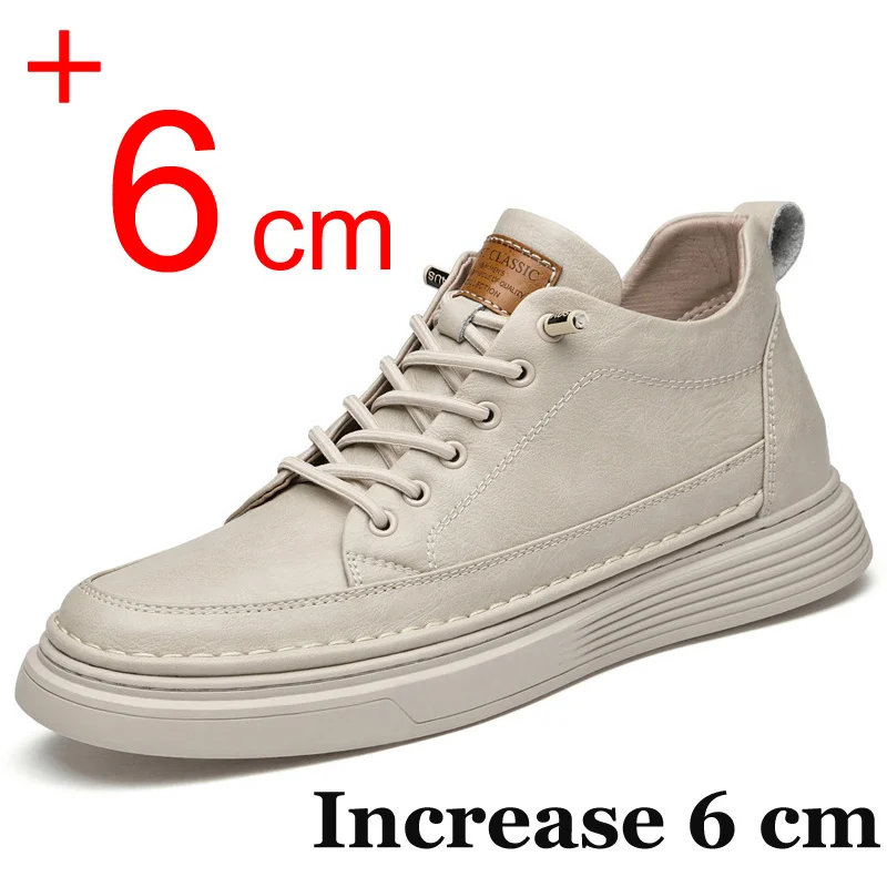 

Elevator Shoes Men Casual Sneakers Hidden Heels Spring Cow Split Leather Leisure Designer Flats 6CM Height Increase Taller Shoes