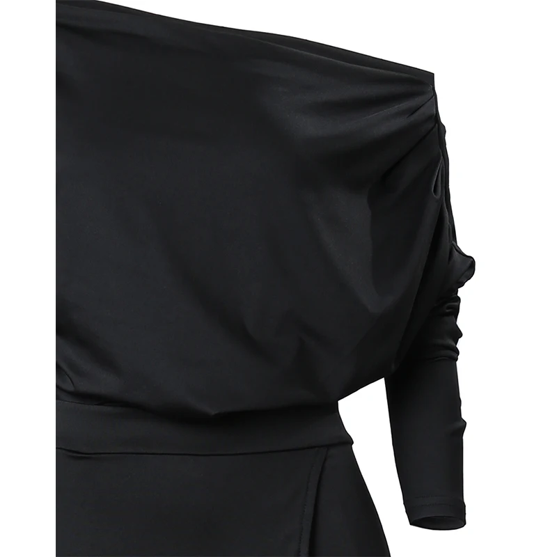 Divasily 2023 Ruched Cold Shoulder Split Hem Wide Leg Jumpsuit Women Casual Long Pants Overalls