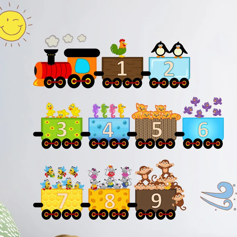 

2022 Children's Bedroom Decor Wall Stickers Cute Anime Little Train Digital Stickers Kids Room Living Room Decorative Supplies
