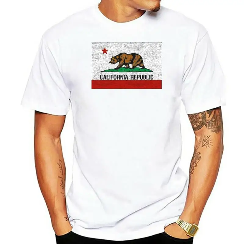 

California Republic State T-Shirt Vintage Flag Bear West Side Cali Tshirt S-5X