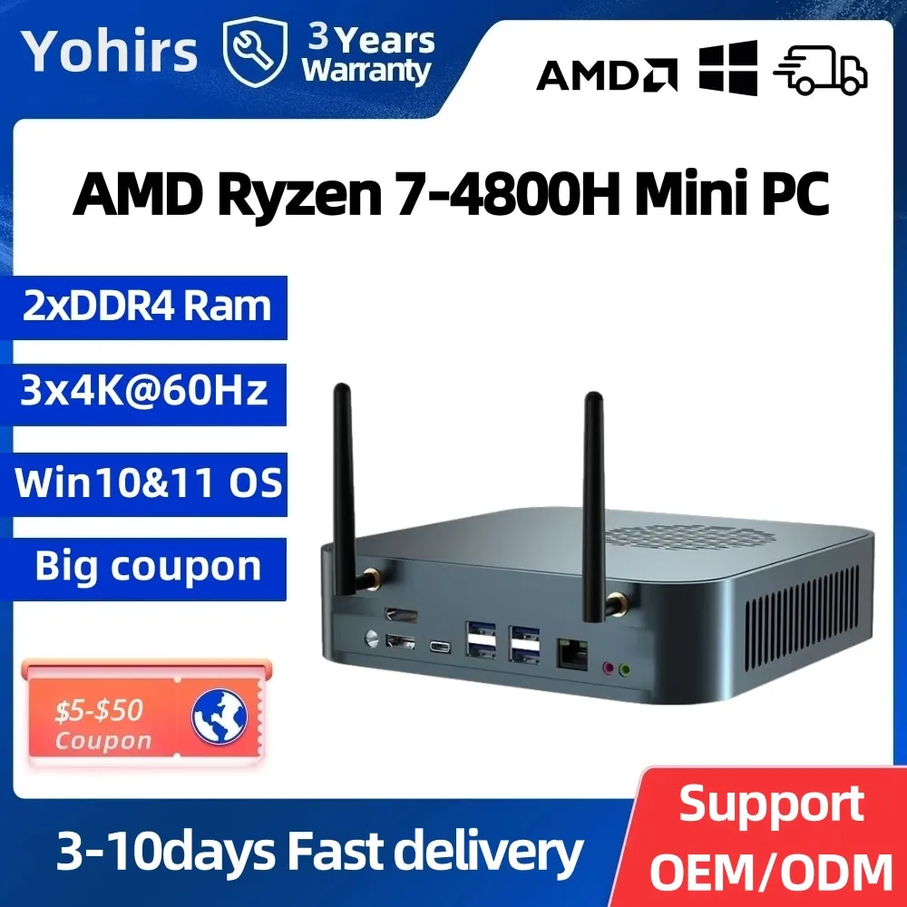 

Мощный игровой мини-ПК AMD 7 нм Ryzen7 4800H R9 5900HX Vega 8 2 * DDR4 NVME Windows10 HDMI2.0 DP Type-C 4k настольный компьютер WIFI6e