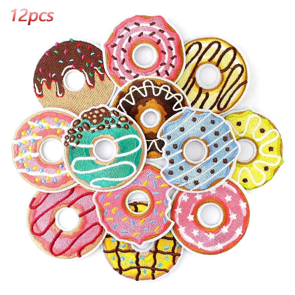 

12Pcs/Lot Donut Patches Embroidery Applique Ironing Clothing Sewing Supplies Decorative Mend Decoration Patch Doughnut