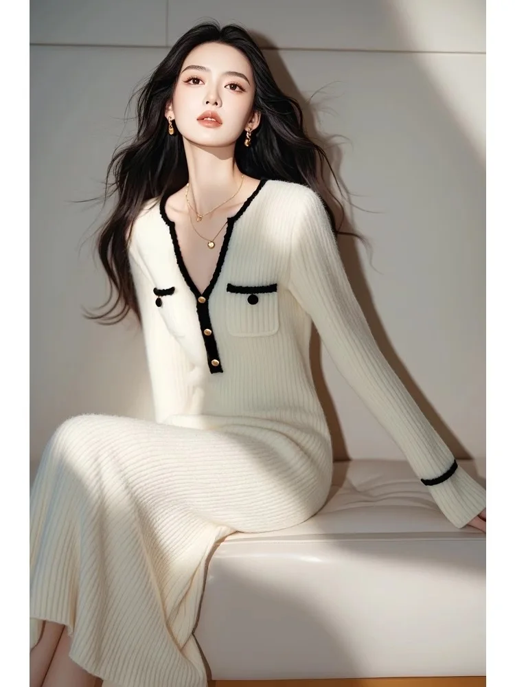 2024 Элегантное французское женское сексуальное трикотажное платье миди с