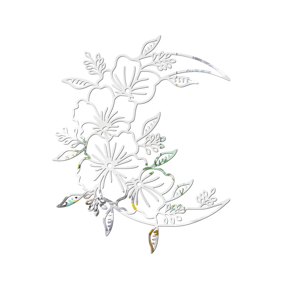 

Openwork Crescent Flower Mirror Acrylic Wall Sticker Multicolor Self Adhesive Sticker 30*24.5cm Home Decoration