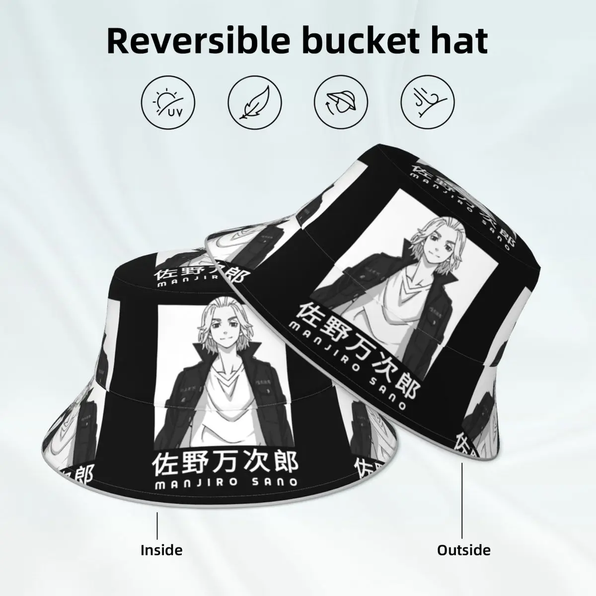 

Manjiro Sano Tokyo Revengers Bucket Hat mikey draken takemichi Fun Streetwear Fisherman Hats Reversible Custom Reflective Hat