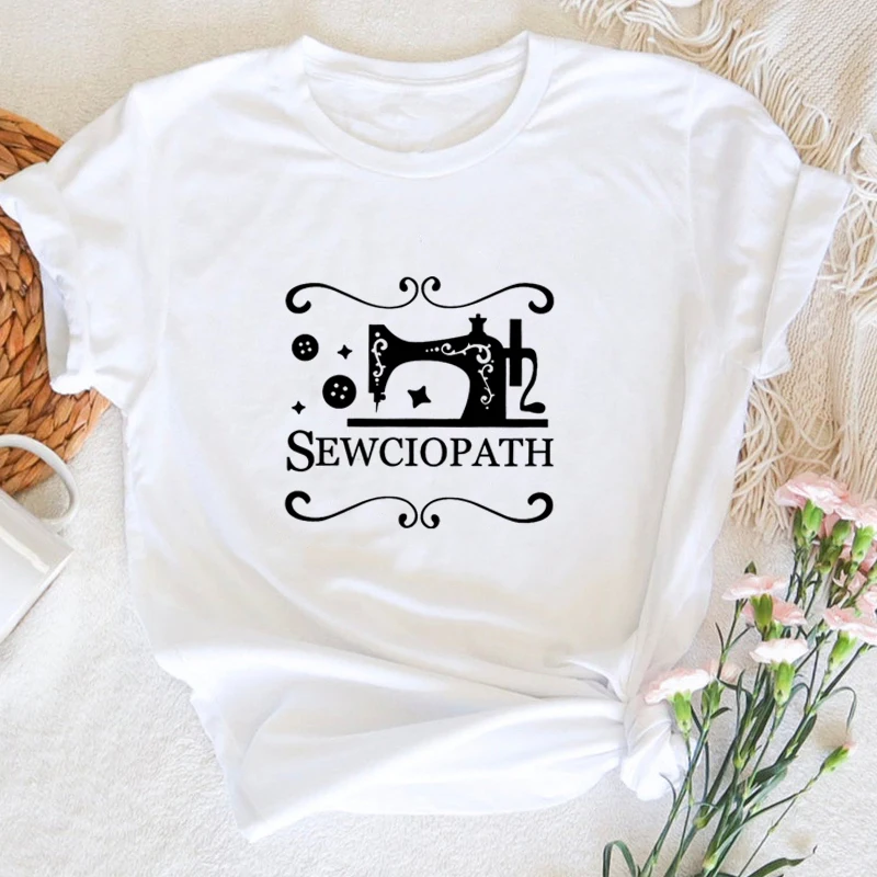 Забавные Прошитые футболки для женщин, пришивная футболка, винтажная графическая футболка Sewciopath, летняя повседневная женская футболка с коротким рукавом