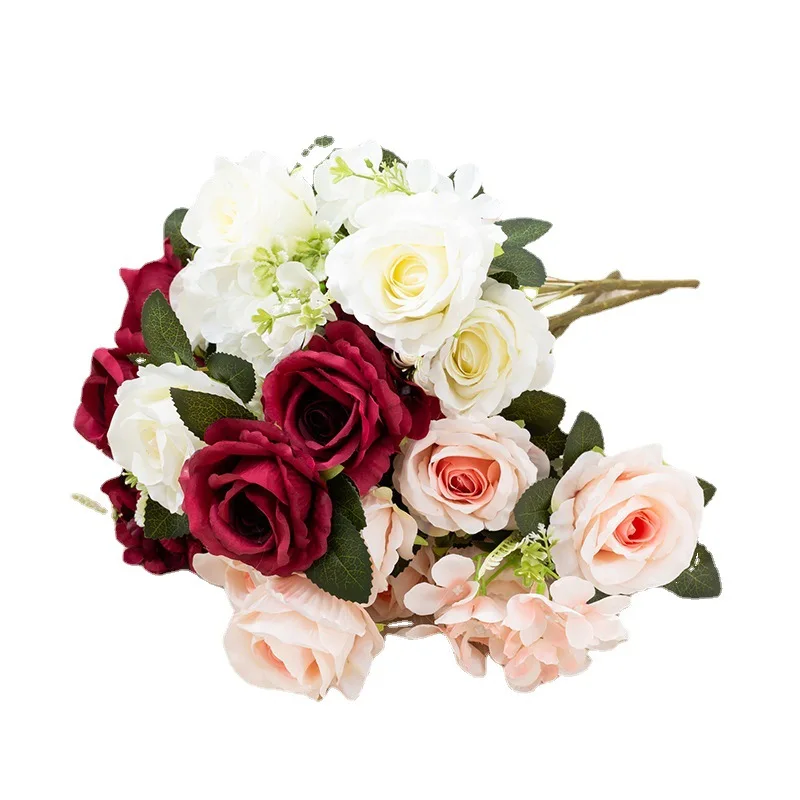 

Artificial Acacia Rose Hydrangea Simulation Silk Flowers Wedding Bridal Bouquet Valentine's Day Gift Home Flower Arrangement