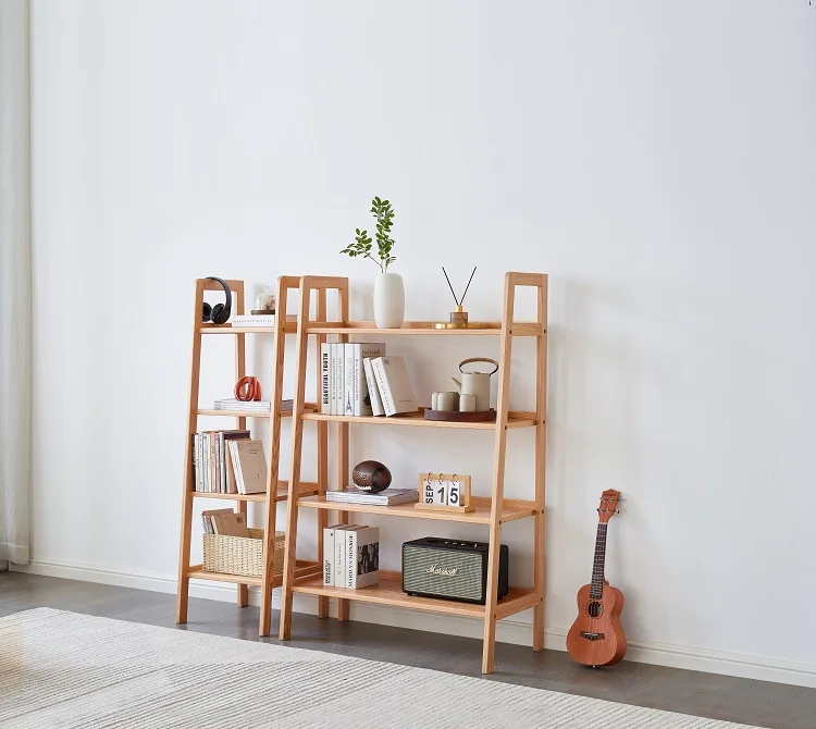 

Living Room Solid Oak Wood Furniture Portable Book Display Racks Side Storage Shelves Rack
