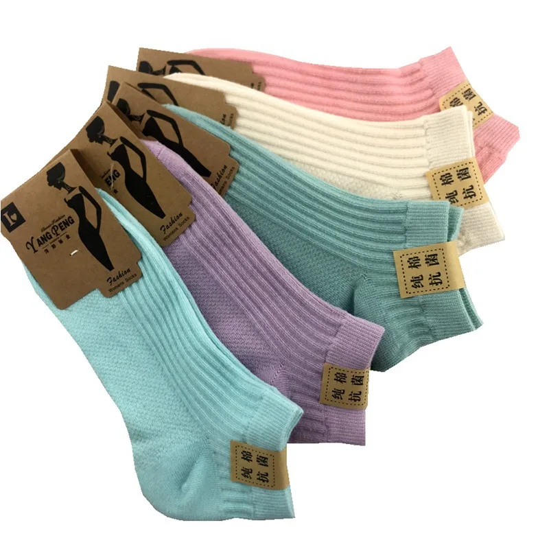 5 pairs of summer pure cotton breathable striped boat socks for women's Korean version double needle invisible socks