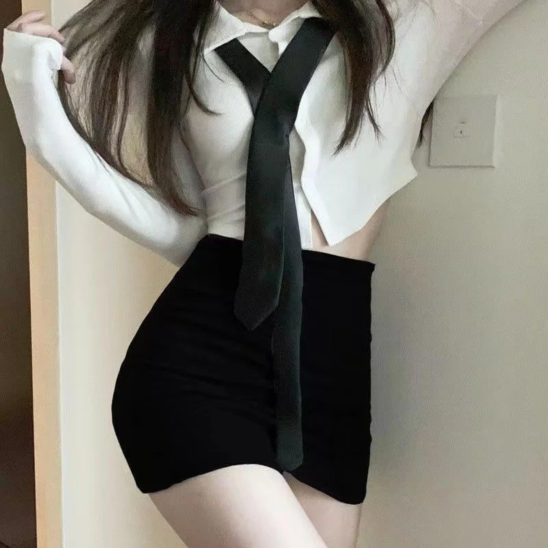 

Women Two Piece Set Summer Long Sleeve Shirt And Skirts Suit Two Piece Set Female Casual Outfit Fashion Chic Ladies Tracksuits