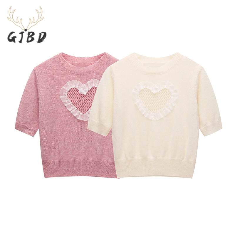 

Women Clothing Knitting T-Shirt Round Neck Lace Love Hollow Out Short Sleeve Casual Fashion Simplicity Baggy Ladies Tops Summer