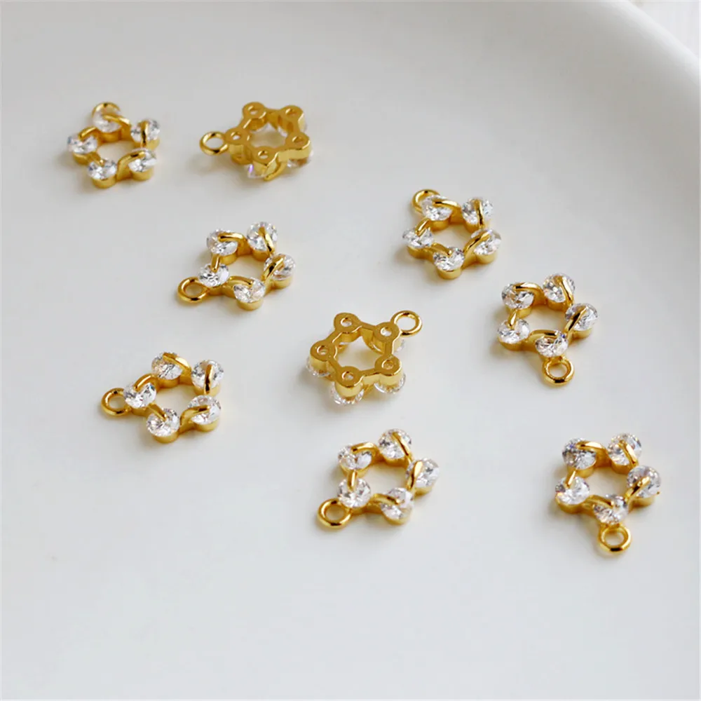 

14K gold colored Necklace five zircon 9mm wreath pendant Handmade Jewelry Bracelet Necklace Earring Pendant DIY