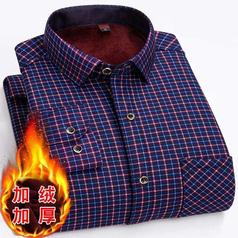 

Size L~5XL 2022 Winter New Warm Shirt Plus Velvet Thickening Fashion Print Plaid Shirt Long Sleeve Men's Brand Shirt Dress Shirt