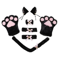 5pcs lovely cat ear hair wear set claw gloves girls anime cosplay costume plush cat fur ear hairband night party club headbands