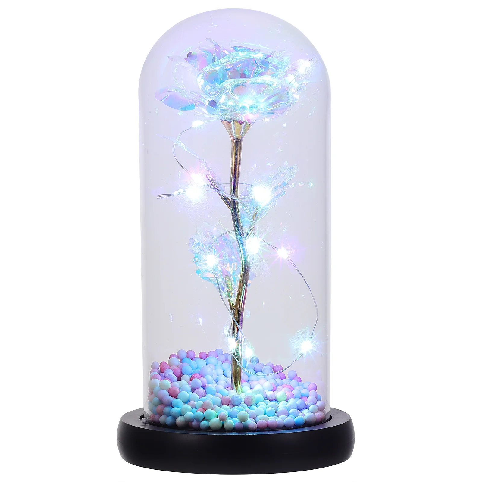 

Valentine's Day Gift Simulation Eternal Flower Glass Cover with LED Light