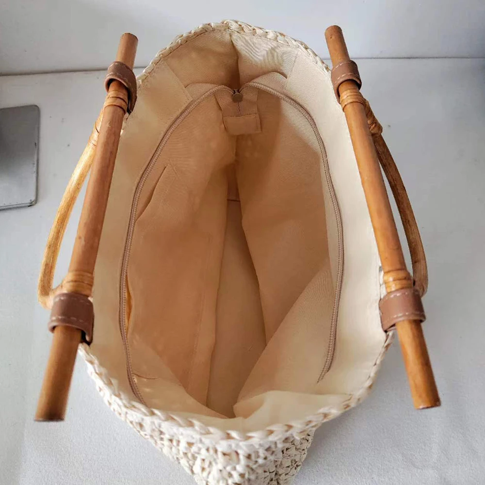 Соломенная Сумка с деревянной ручкой ручные плетеные сумки богемные пляжные