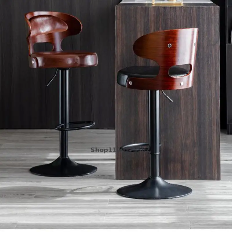 Барный стул вращающийся высокий из массива дерева современный минималистичный