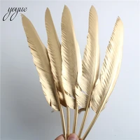 yoyue 10pcslot spray gold goose feathers plume 12 14inch30 35cm feathers for crafts clothing diy wedding decoration plumas