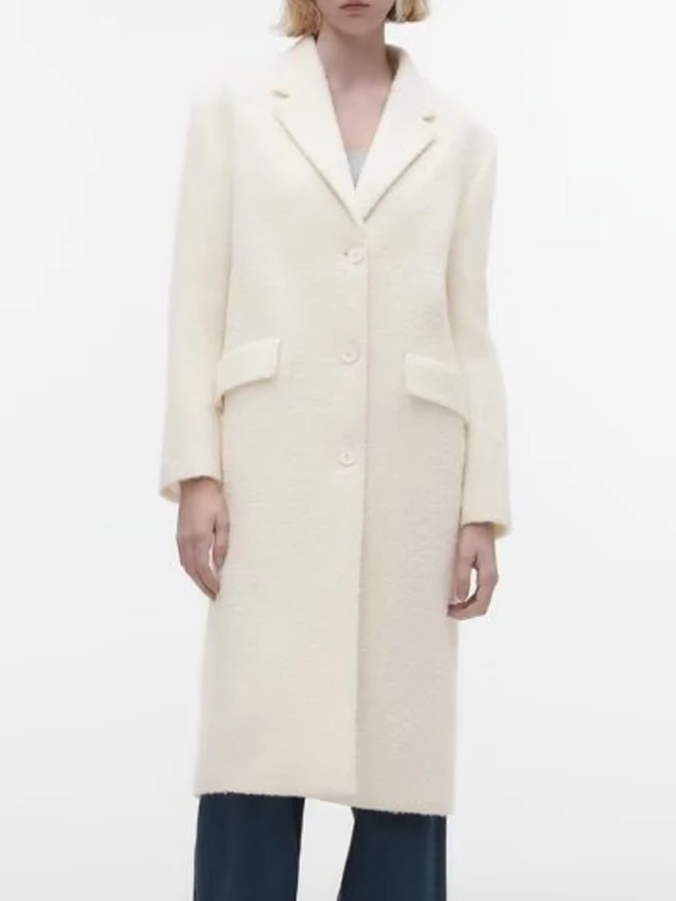 

Женское однобортное пальто, повседневное однотонное пальто из смешанной шерсти, осень 2023