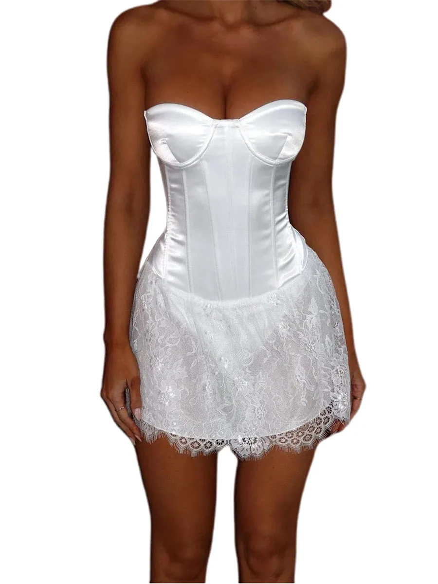 Женское корсетное мини-платье с завязками на спине