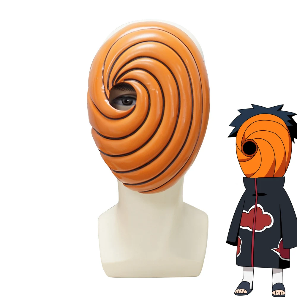

Naruto Uchiha Obito Tobi Anime Cosplay Mask Full Face Orange Monocular Stripe Accessory Party Props Halloween Carnival Adult Kid