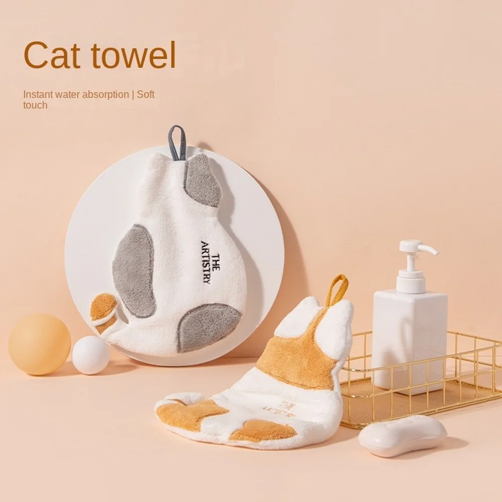 

Cute Cat Coral Fleece Hand Towel Microfiber Square Bath Towel Soft Skin-Friendly Quick Dry Absorbent Towels Household Supplies
