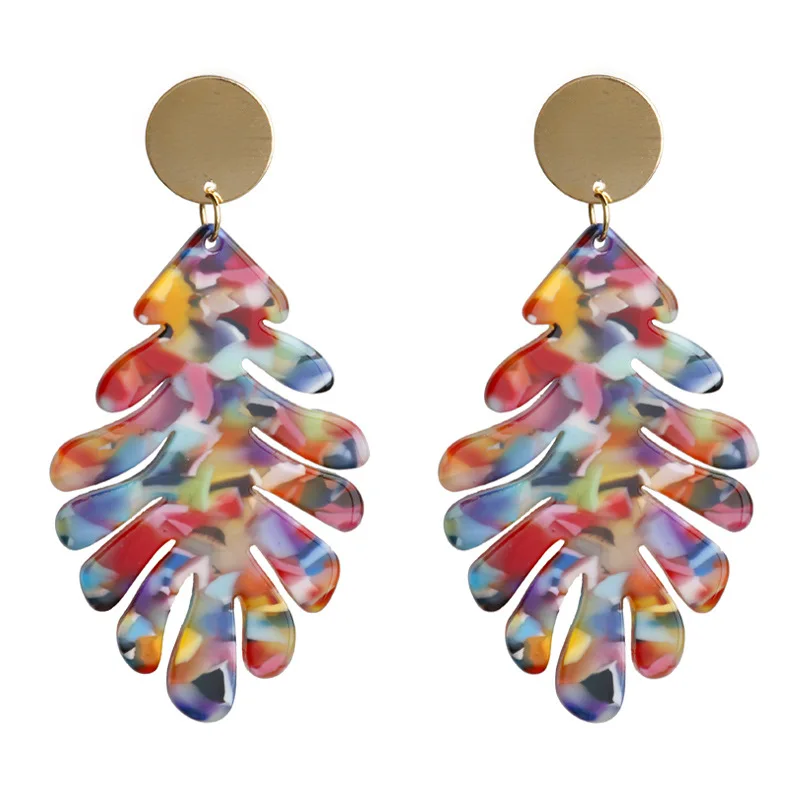 

Acrylic Earrings New Product Fashion Exaggerated Temperament Sweet Acetate Plate Leopard Leaf Female Earrings Wholesale