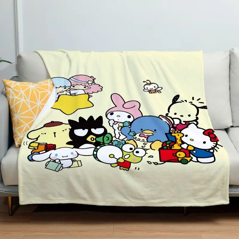 

Anime Kuromi Hello Kitty Flannel Blanket Kawaii Cartoon Cinnamoroll My Melody Pochacco Plush Sofa Cover Warm Quilt Bedspread