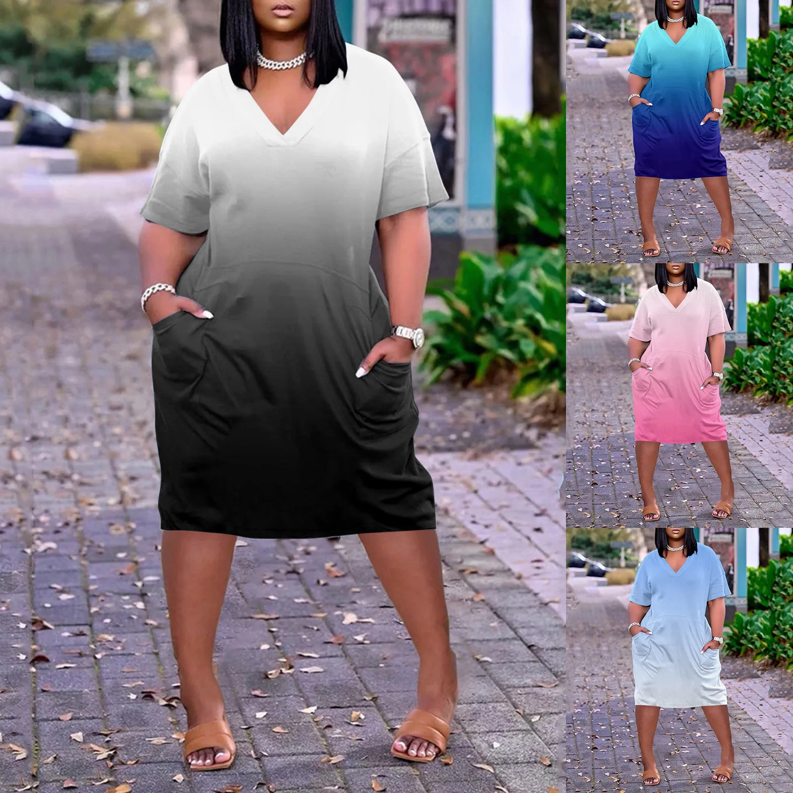 

Женское платье с V-образным вырезом, коротким рукавом и принтом