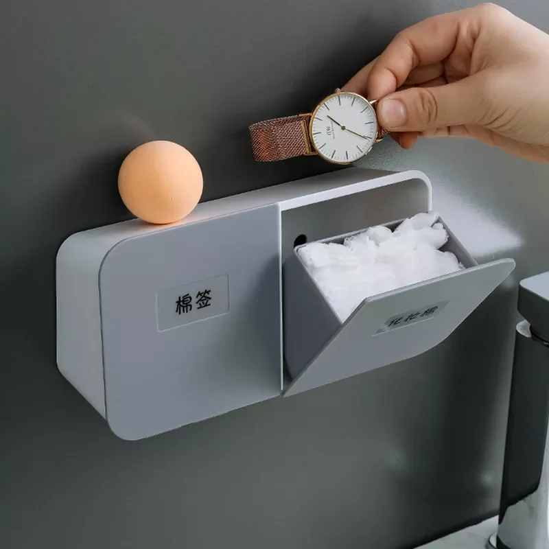

NEW2023 2 Grids Storage Box Cosmetics Cotton Swab Pads Organizer Wall-mounted Soap Lipsticks Holder Organizer Case Makeup Contai