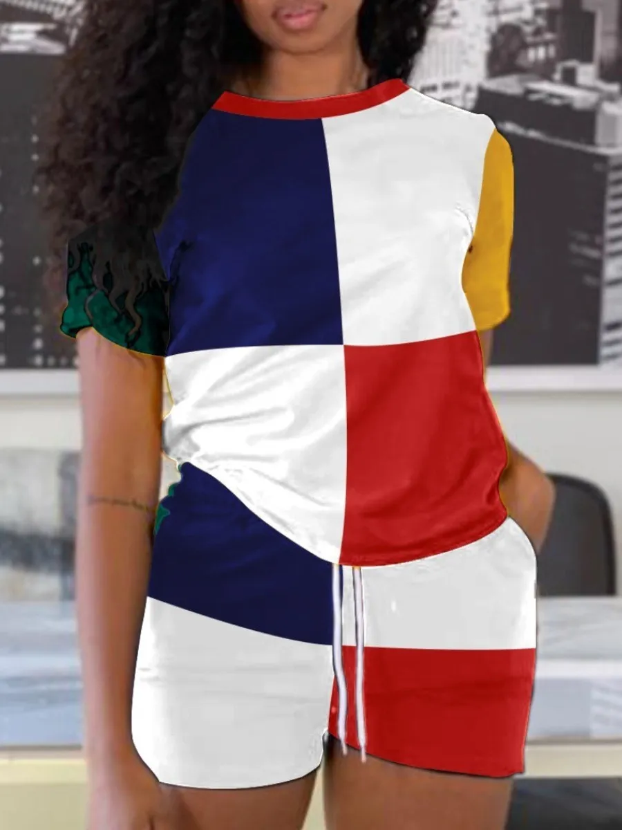 LW Plus Size Women's T-shirt+Hot Pants Two Piece Set Drawstring Shorts Set Summer Casual Sports Fitness Top Shorts Female Suit