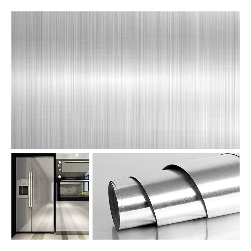 

Самоклеящиеся обои из матового никеля, виниловые водонепроницаемые кухонные наклейки из нержавеющей стали с золотыми листьями, маслостойкие, декоративная пленка