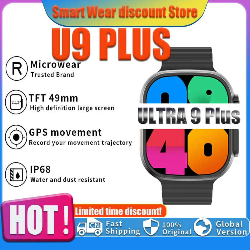 

Smart Watch Ultra 9 Plus IWO U9 Series 8 Microwear Wholesale Women Men NFC GPS Bluetooth Call 49mm With Strap Lock Waterproof