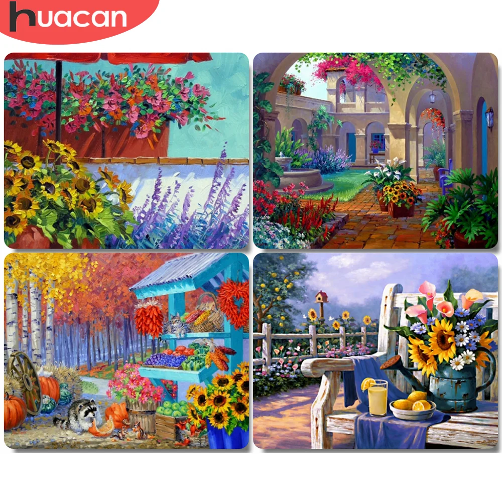 

HUACAN Picture By Numbers Garden Landscape DIY Frame Acrylic HandPainted Wall Art Painting Town For Living Room