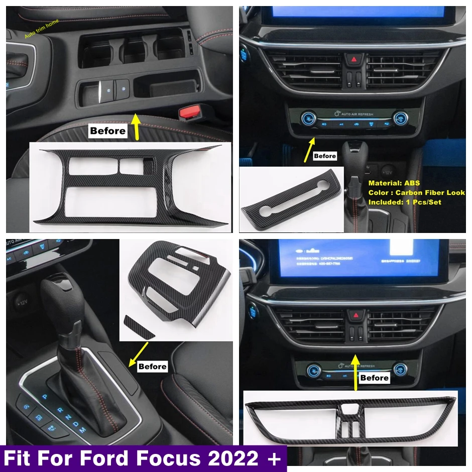 

Carbon Fiber Front Water Cup Holder Central Air AC Outlet Gear Shift Panel Cover Trim For Ford Focus 2022 2023 Interior Decor
