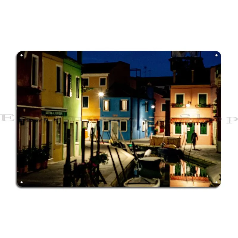 Остров бурано ночной металлический знак постер Классический