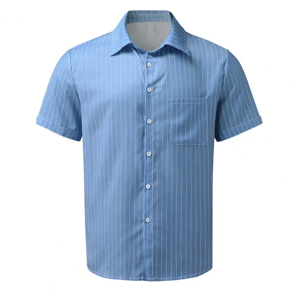 

Turn-down Collar Soft Fabric Contrast Color Breathable Material Men Tops Office Clothes