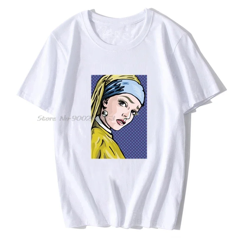 Мужская футболка Lichtenstein Girl With A Pearl Earring Tshirt Женская Мужские хлопковые футболки