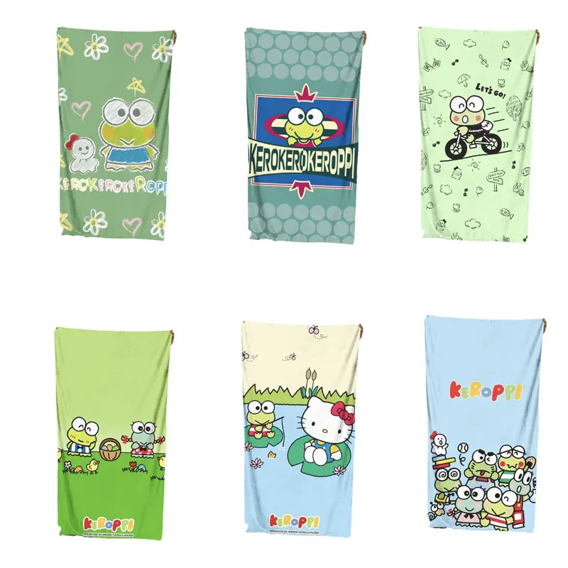 

New Kawaii Sanrios Keroppi Cute Cartoon Anime Universal for All Seasons Cotton Bath Towel Beach Towel Towel Household Goods