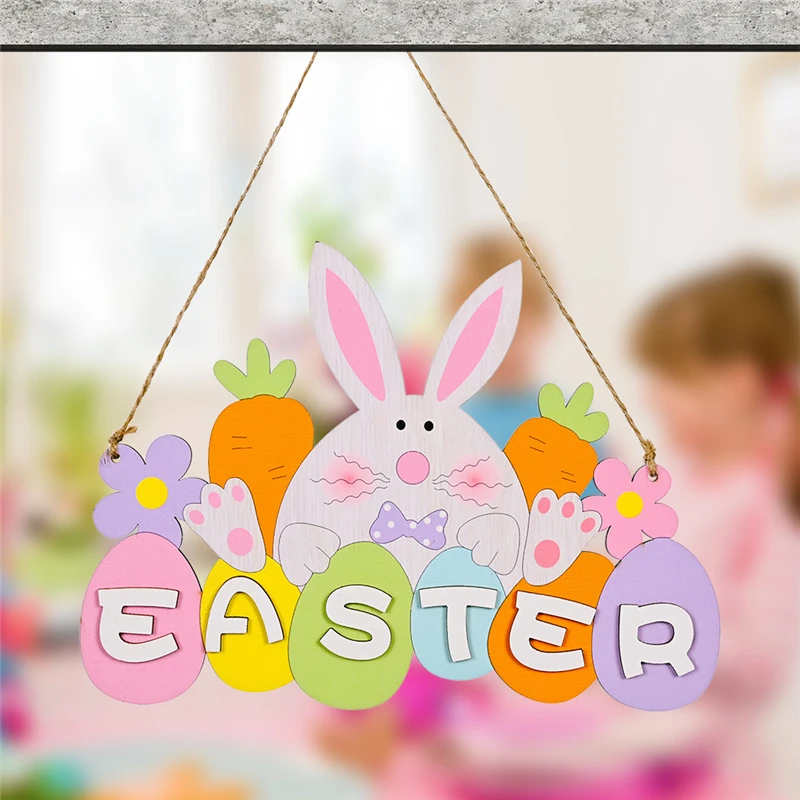 

Домашний декор, ручная работа, деревянная подвеска в виде моркови, семейная Пасхальная подвеска в виде кролика, подвесные украшения, товары ...